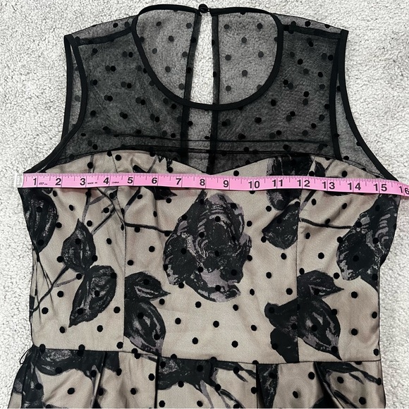 Eliza J Women’s Sz 4 Swiss Dot Floral Mesh Overlay Fit & Flare Dress Black - Picture 9 of 12